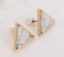 Magik Faux White Black Punk Simple Marble Stone Geometric Shaped Stud Earrings Golden Edge Triangle