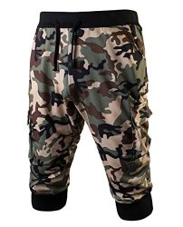 Flf Men's Knit 3 4 Sport Pants Shorts Casual Harem Baggy Burnout Jogger Shorts M Camouflage