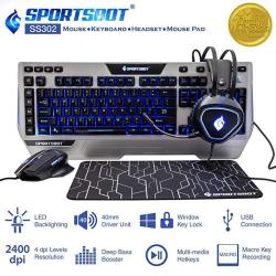 Sportsbot SS302 4-IN-1 LED Gaming Over-ear Headset Headphone Keyboard Mouse & Mousepad Combo Set W 6 Programmable Ma