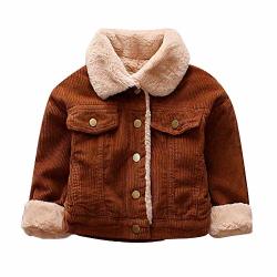 Leegor Baby Toddler Baby Kids Bomber Jacket Girls Boys Winter Notch Collar Coat Cloak Thick Warm Outerwear Clothes Coffee