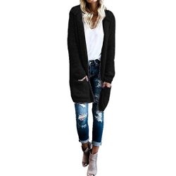 Hot Women Coat Zulmaliu Women Lambswool Hoodie Knit Long Sleeve Cardigan Sweaters Outerwear With Pocket Black XL