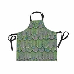 Montoj Amazing Green Roof Tiles Heavy Duty Work Apron With Pockets Cross-back Straps & Adjustable