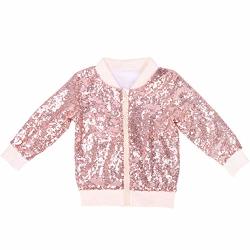 Cilucu Kids Jackets Girls Boys Sequin Zipper Coat Jacket For Toddler Birthday Christmas Clothes Bomber Rose Gold 2-3T