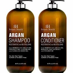 Botanic Hearth Argan Oil Shampoo And Conditioner Set - With Keratin Restorative & Moisturizing - Sulfate & Paraben Free - For All Hair Types