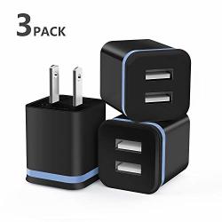 USB Wall Charger Luoatip 3-PACK 2.1A 5V Dual Port USB Cube Power Adapter Charger Plug Charging Block Replacement For Iphone Xs xr x 8 7 6 Plus Samsung LG