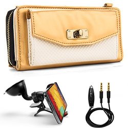 Venice Wallet Clutch Bag Carrying Case For Nokia Lumia Smartphones Windows Mobile & Android Phones + Auxiliary Cable + Windshield Car Mount