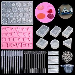 Resin Casting Molds Resin Crafts Mold Tools Including 8 Silicone Pendant Casting Making Molds Screw Eye Pins Disposable Plastic Cups Stirrers Droppers Disposable Gloves