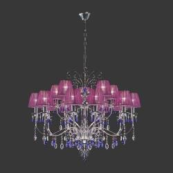 K. Light Large Swarovski Crystal Chandelier With Violet Silk Shades