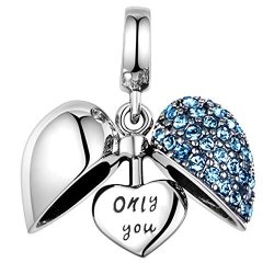 Globalwin Jewellery 925 Sterling Silver Love Heart Charms Fit Pandora Bracelets Blue Charm