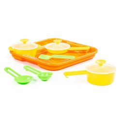 Kids Kitchen Pot And Pan Cooking Set On Tray 7 Piece