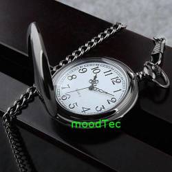 Classic Smooth Black Steel Mens Pocket Watch