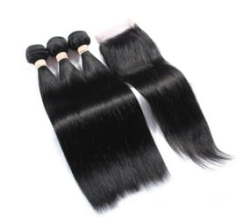 BLKT Free Closure Package 8 Inches 12A Brazilian Straight Weaves X3 Bundles And Free Closure