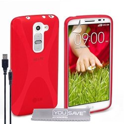 Yousave Accessories LG G2 MINI Red Silicone Gel Case Cover And X-ligne Charger Micro USB