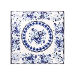 Aqueena Women's 100% Luxury Square Silk Neckerchief Digital Printing Scarf Blue And White Porcelain