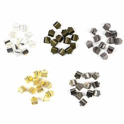 Monrocco 500PCS 6MM Iron Ribbon Bracelet Bookmark Pinch Crimp Clamp End Findings Cord Ends Fasteners Clasp Leather Crimp Ends For Jewelry Making
