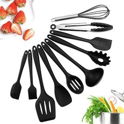 Tukang Silicone Kitchen Utensil Set 10 Piece Kitchen Tool Set Cooking Utensils Set Non-stick Heat Resistant For Baking Bbq With Solid Core Black