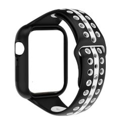 44MM Silicone Replacement Striped Strap W Face Cover For Apple Watch