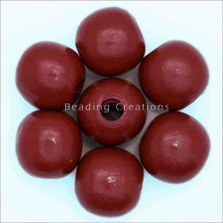 Wooden Beads - Natural - Maroon - Round - 10MM - 20 Pcs