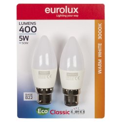 Eurolux 5W LED Candle B22 Ww Twin Pk