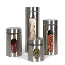 Cheffythings Stainless Steel And Glass Canister Set 4 Piece