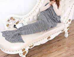 Knitted Mermaid Tail Blanket Soft Mermaid Blanket For Child And Adult Fashion Sleeping Bags 76.8" X 35.5" Grey
