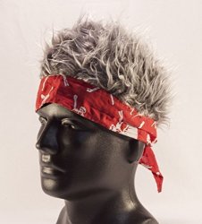 Red Barbed Wire Bandana With Gray Hair