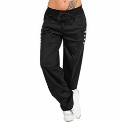 Tianmi Women's Casual Pants High Waist Strap Pants Solid Color Button Wide Leg Pants Black