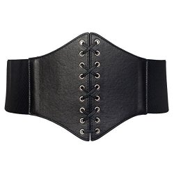 Evogues Plus Size Faux Leather Corset Style Wide Elastic Belt Black - One Size Plus