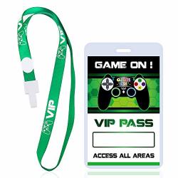 Wernnsai Game Party Vip Pass Ticket - 16 Pcs Video Game Party Supplies For Boys Gaming Themed Birthday Party Pass Cards And Card Holders With Lanyards