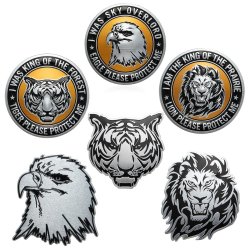 3D Diy Silver Animals Head Metal Logo Sticker Car Motorcycle Badge Emblem Decals