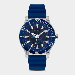 Guess Mens Quartz Stainless Steel Blue Silicone Watch
