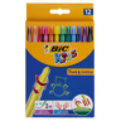 BIC Kids Turn & Colour Retractable Wax Crayon Set 12 Piece