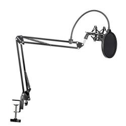 Neewer Nb-35 Microphone Suspension Boom Scissor Arm Stand With Mic Clip Holder And Table Mounting Clamp & Nw B-3 Pop Filter Windscreen Mask Shield &