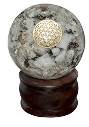 Crocon Rainbow Moonstone Orgone Sphere Ball Tree Of Life Symbol Energy Generator For Reiki Healing Chakra Balancing & Emf Protection Size: 50-60MM