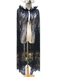 Long Yurong Bridal Shawls Wrap Lace Applique Scarf Capes Lace Cover Up C04 Black