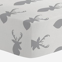 Carousel Designs Silver Gray Deer Head Crib Sheet Organic