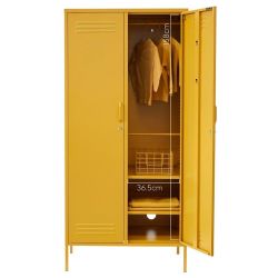 Steel Swing Door Twinny Wardrobe Storage Cabinet - Mustard Yellow