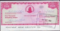 Reserve Bank Of Zimbabwe 5000 Dollar Travellers Cheque Used