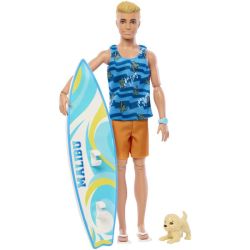 Ken Doll With Surfboard Beach-themed Accessories And Pet Puppy