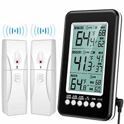iBetterLife IPX3 Waterproof Wireless Freezer Room Temperature Monitor w/Hook Upgraded 2Pack Digital Refrigerator Thermometer Large LCD Easy to Read Display & Max/Min Function for Indoor/Outdoor 