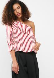 Dailyfriday Asymmetrical Frill Blouse - Red And White Stripe