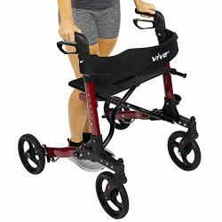 Vive Folding Rollator Walker 4 Wheel Medical Rolling Walker With Seat Bag Mobility Aid For Adult Senior Elderly Handicap Aluminum Transport