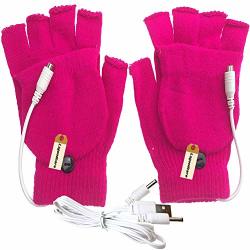 Lsgoodcare Rose USB Full & Half Finger Heating Knitting Wool Hands Warm Gloves Winter USB Powered Heated Glove For Women Girls USB Glove Hand