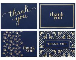 100 Thank You Cards Bulk Thank You Notes Navy Blue Gold Professional Blank Note Cards With Envelopes Small Business Wedding Gift Cards Christmas Graduation