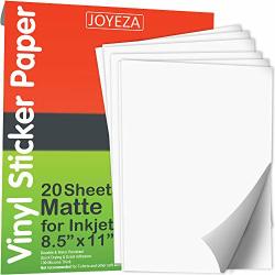 Deals on Joyeza Printable Vinyl Sticker Paper For Inkjet Printer - 20  Sheets Matte White Decal Paper - Guaranteed Water Tear & Scratch Resistant  Quick Ink, Compare Prices & Shop Online