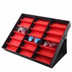 18 Grids Glasses Display Stand Sunglasses Storage Box Glasses Jewelry Organizer Eyewear Case With Foldable Lid 18.5 X 14.6 X 2.4 Inches