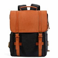Man Canvas And Leather Casual Backpack 6820-P Black