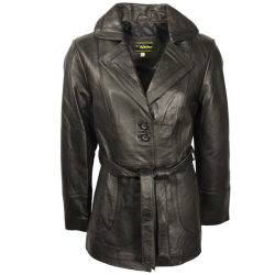 Ladies Leather Button Jacket - Black