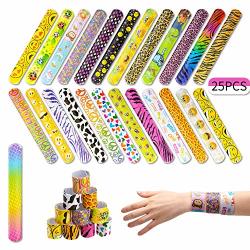 Aiex 25 Pcs Slap Bracelets With Colorful Hearts Face Animal Print Prizes Slap Bands For Boys And Girls Birthday Party Halloween Easter Favors