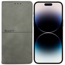 Nesty Stylish Soft Suede 3 Slot Card Holder Flip Case For Iphone 14 Pro Max - Grey